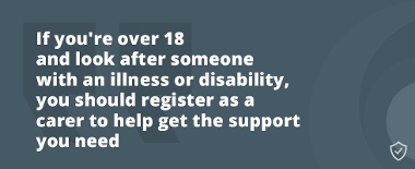 Caring for Carers Register As A Carer Promotional Quote. Links To A Page Containing Register As A Carer Information (Grey)