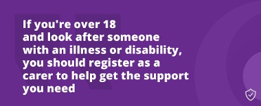 Caring for Carers Register As A Carer Promotional Quote. Links To A Page Containing Register As A Carer Information (Purple)